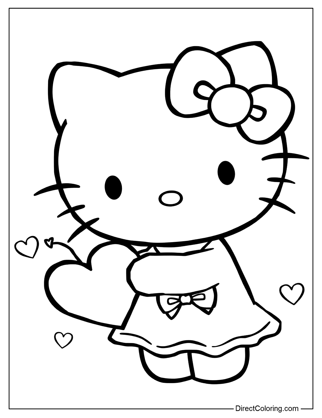 Hello Kitty Holding a Heart Color Page
